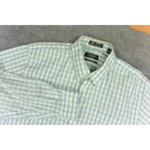 Nordstrom Shirt Mens 17x36 Traditional Fit Blue Green Plaid Wrinkle Free